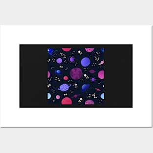 Space concept with planets, stars and spaceships, astronomical design Posters and Art